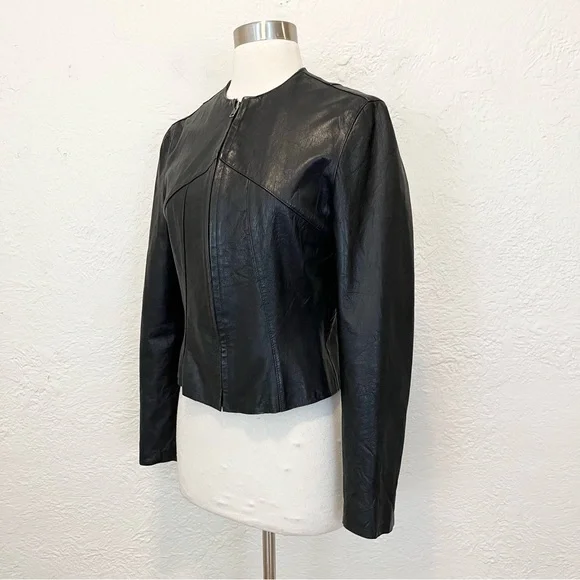 Vintage Gap Small Moto Jacket 100% Genuine Leather Black S Y2K - Picture 4 of 14